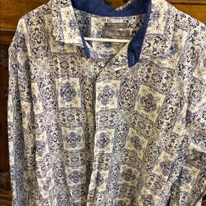Paulo Solari Men's Blue & White Bold Patterned Modern Fit Shirt Size 4X